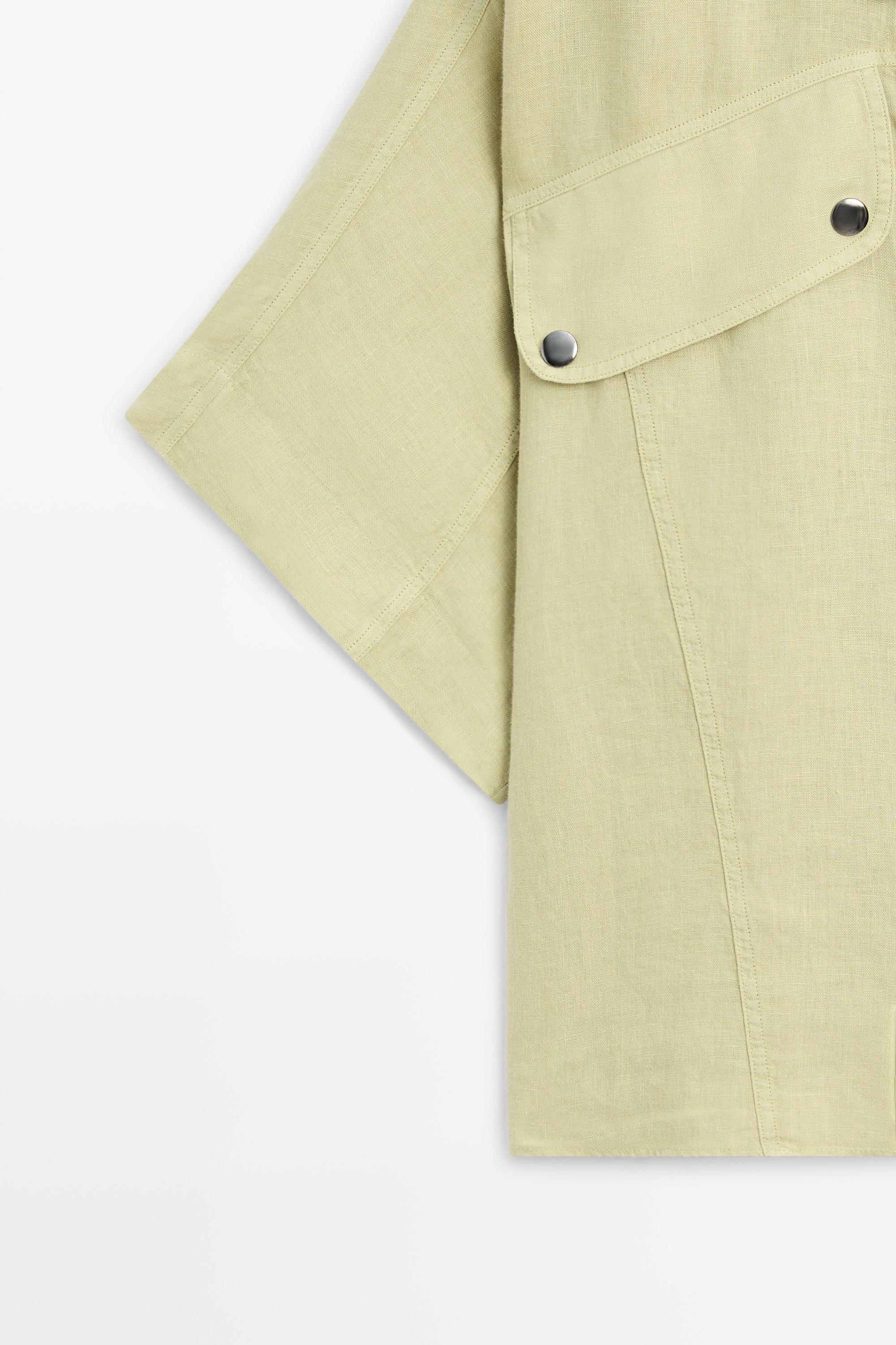 Chemise manches courtes lin à boutons-pression